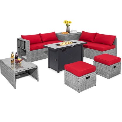 9 Pieces Patio Furniture Set with 42 Inches 60000 BTU Fire Pit-Black