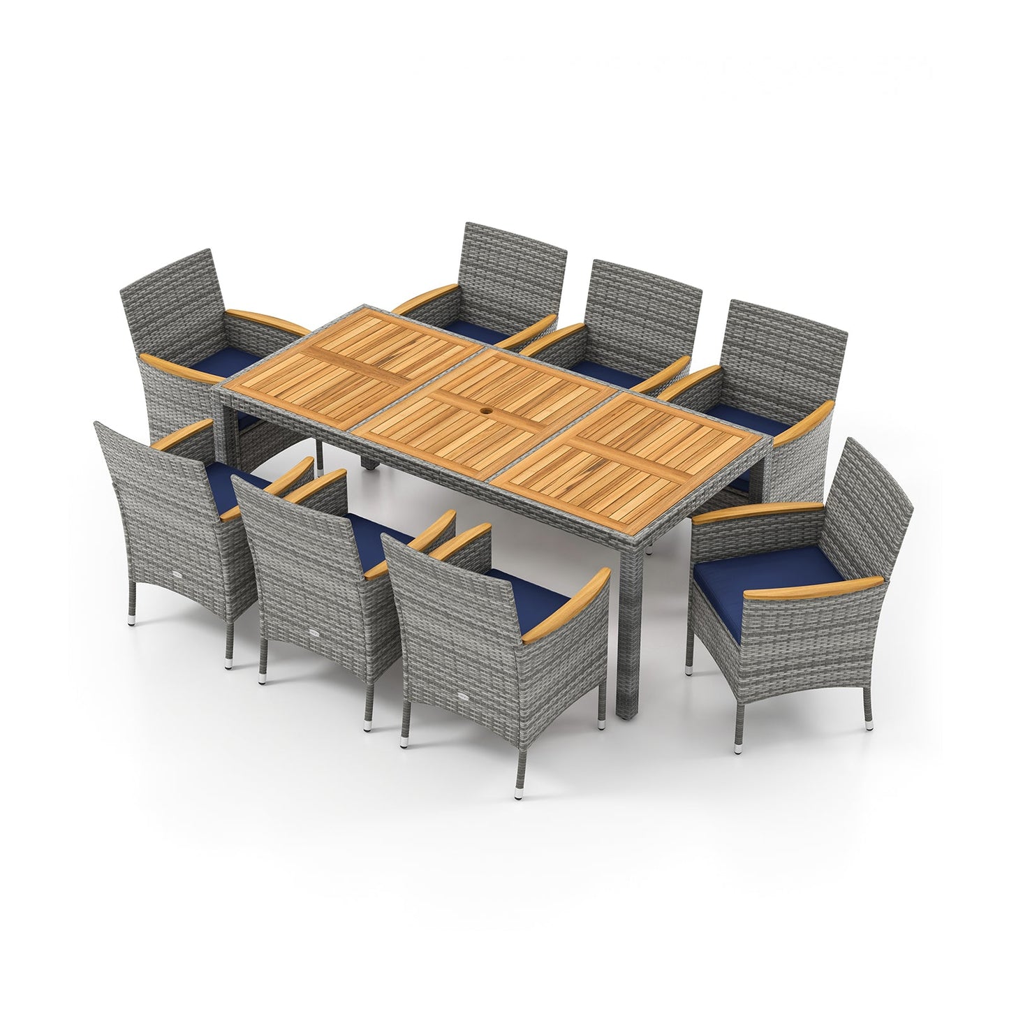 9 Pieces Patio PE Wicker Dining Set for Deck  Garden and Yard-White