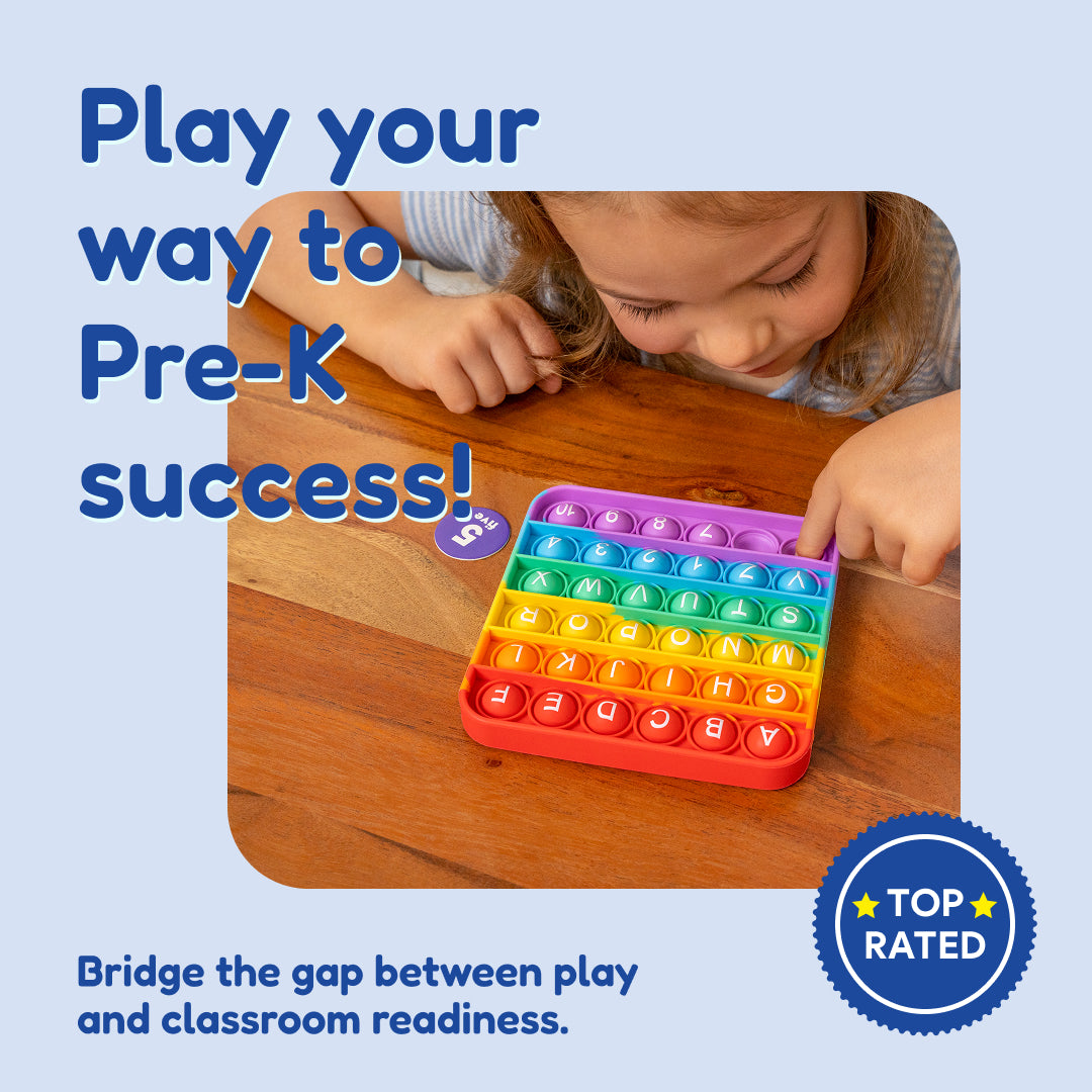Pre-K Readiness Backpack The Fidget Games rainbow pop-it toy, child playing, Top Rated badge on Tampa Home & Garden Store
