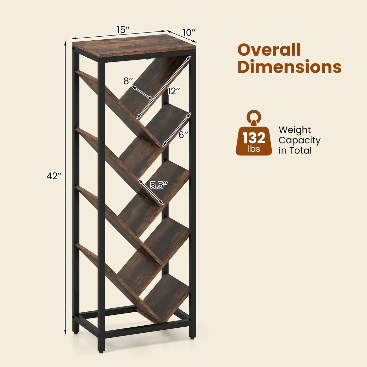 Nine Tier Freestanding Bookcase for Hardcover
