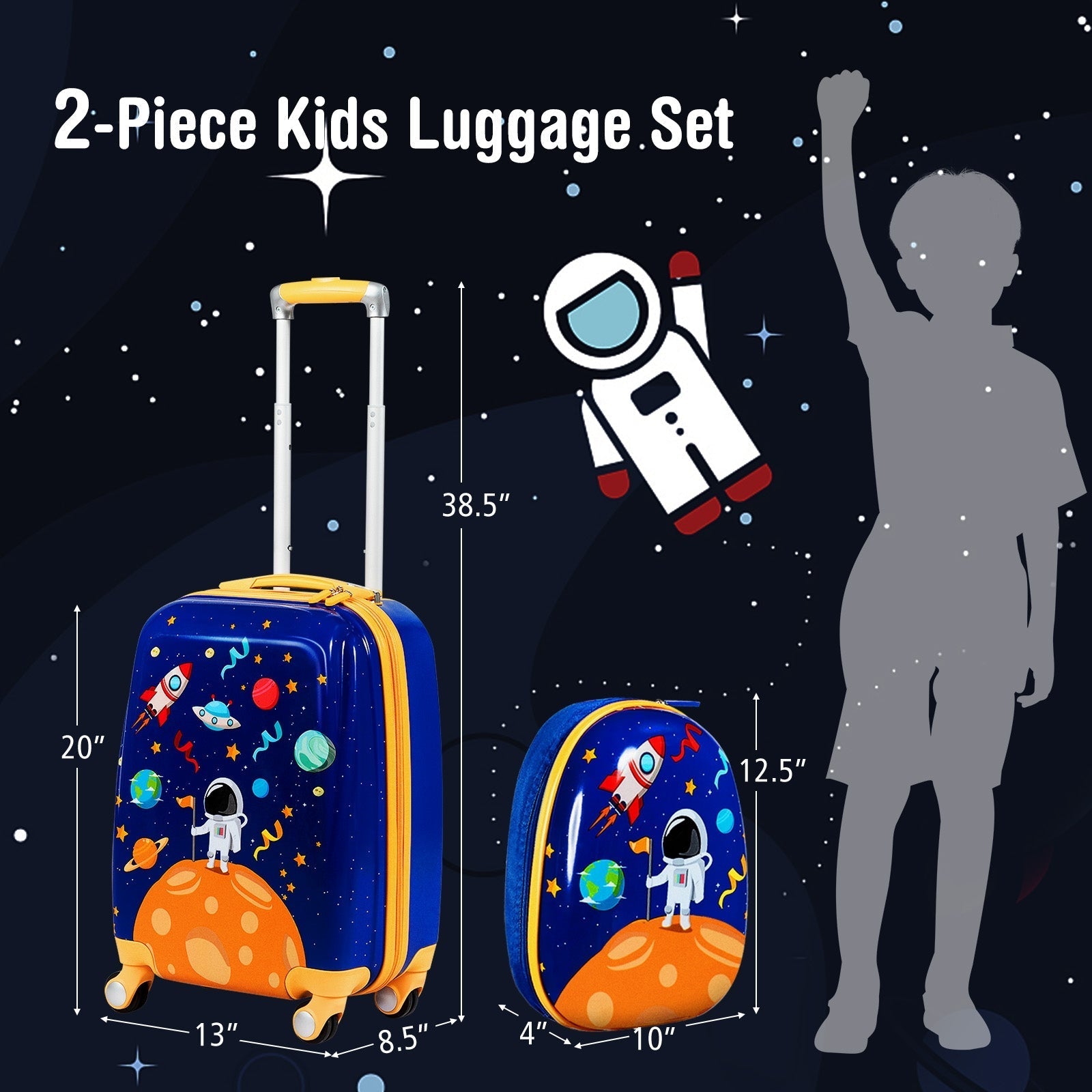 2pc kids luggage set GemGear rolling suitcase & backpack blue space-themed on Tampa Home & Garden Store