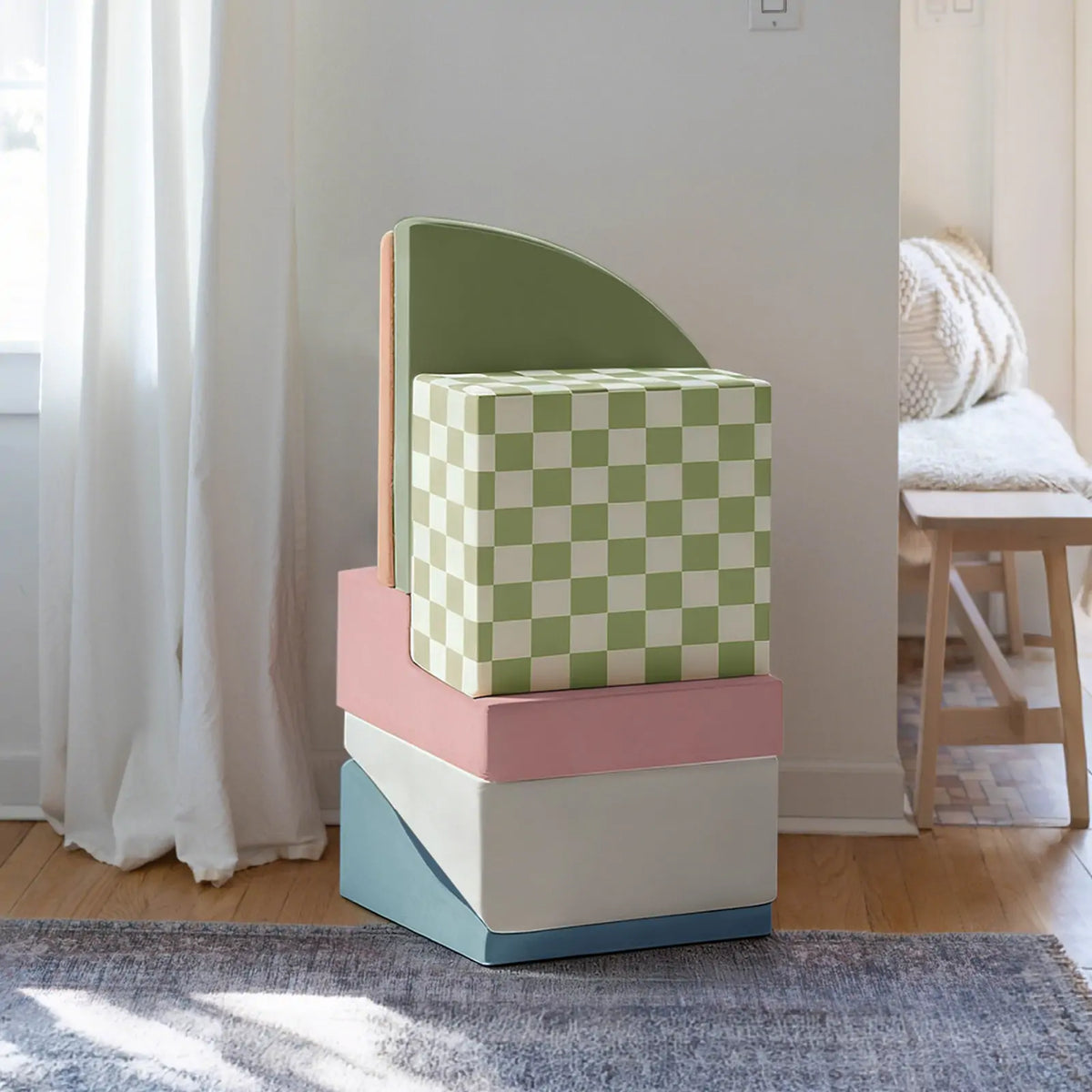 Tiny Land PlayNest Climbing Blocks Morandi pastel stack with green checkerboard cube and mint on Tampa Home & Garden Store
