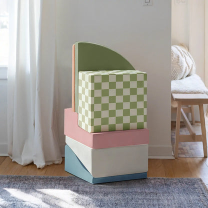 Tiny Land PlayNest Climbing Blocks Morandi pastel stack with green checkerboard cube and mint on Tampa Home & Garden Store
