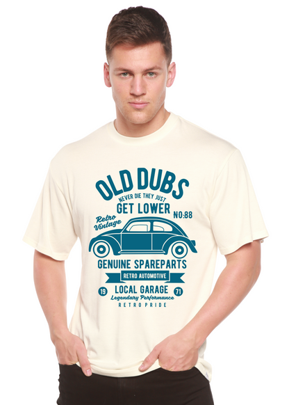 Old Dubs Spun Bamboo men's short sleeve graphic tee cream with teal vintage car print by Spun Bamboo on Tampa Home & Garden Store