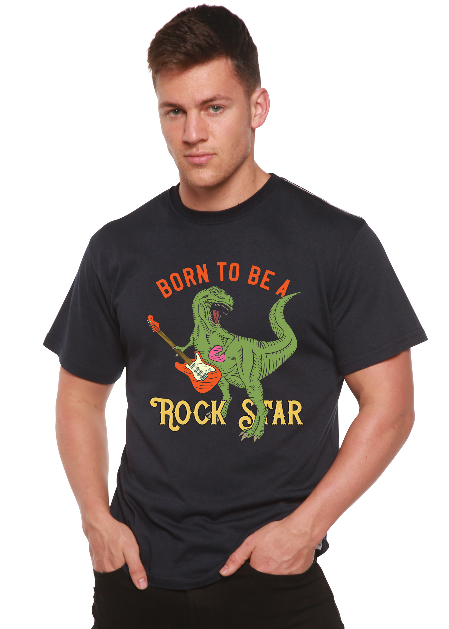 Men's graphic tee Born To Be A Rock Star in black bamboo viscose/organic cotton by Spun Bamboo on Tampa Home & Garden Store