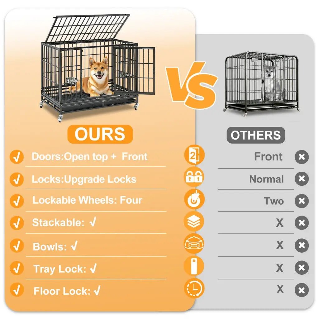 37-Inch Stackable Heavy Duty Dog Crate, black metal with wheels, open top; two crates shown on Tampa Home & Garden Store