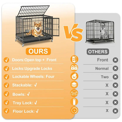 37-Inch Stackable Heavy Duty Dog Crate, black metal with wheels, open top; two crates shown on Tampa Home & Garden Store
