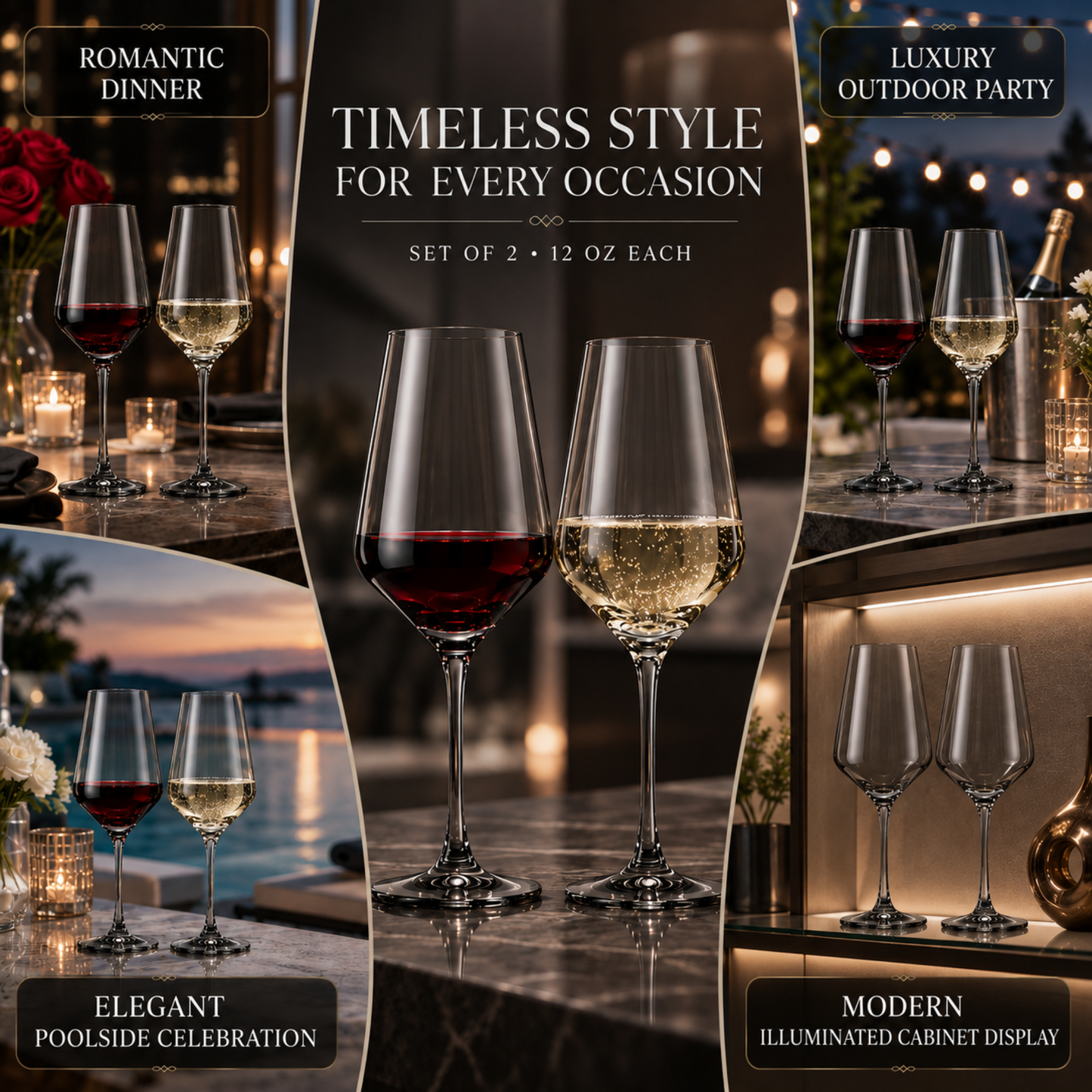 Smoke Grey Stemmed Wine Glasses Set Of Two