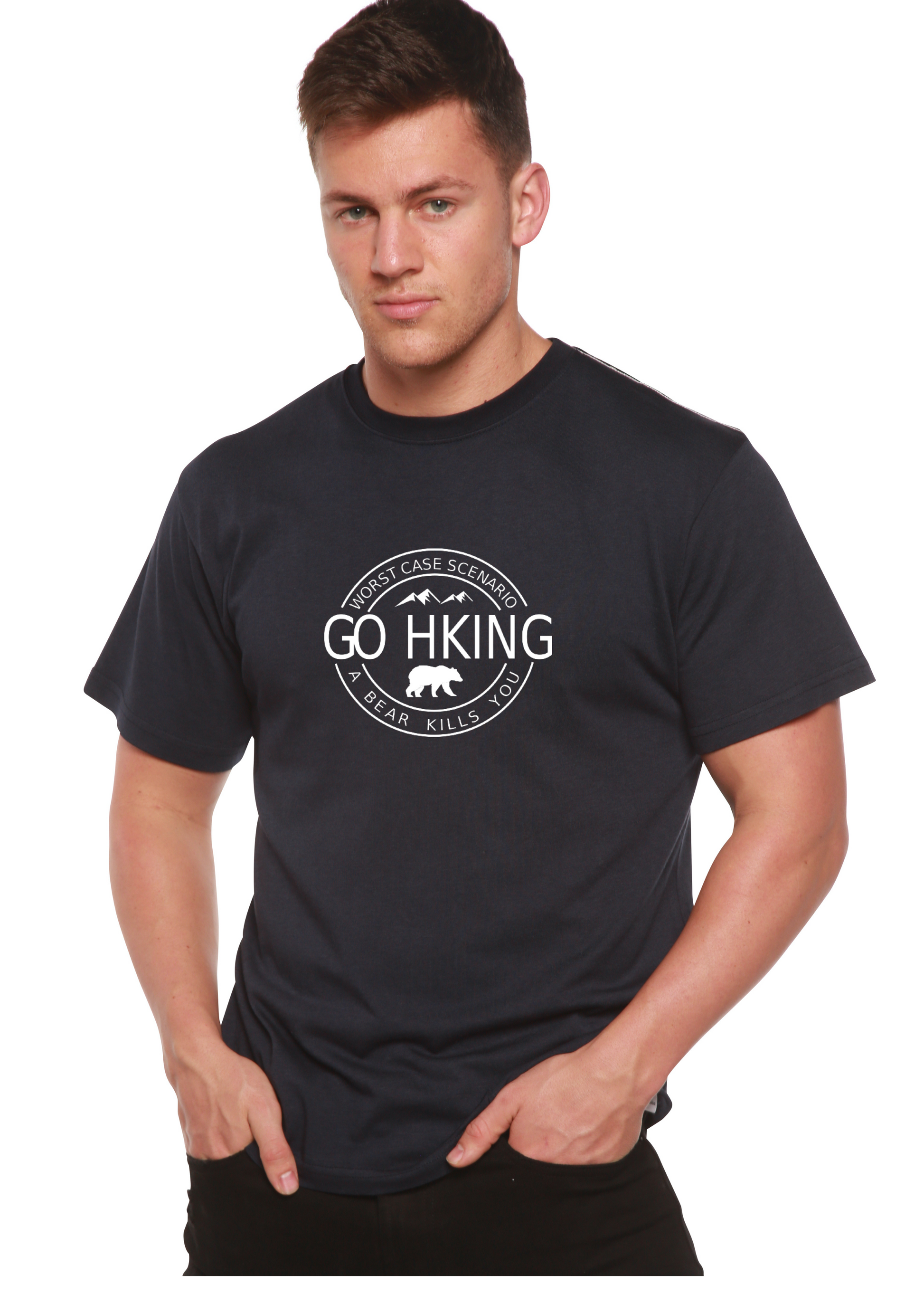 Go Hiking men's bamboo viscose/organic cotton graphic T-shirt black with white logo on Tampa Home & Garden Store