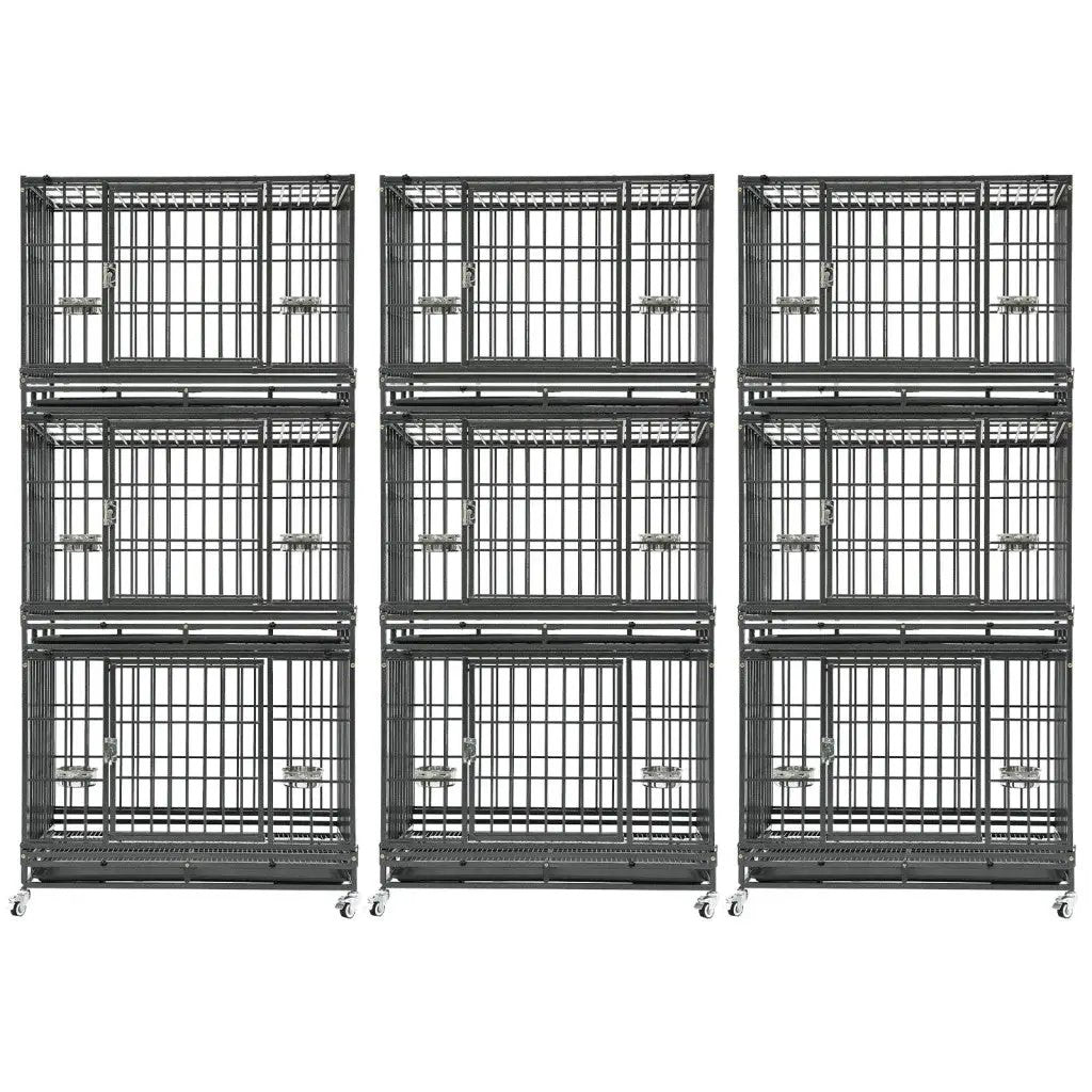37-Inch Stackable Heavy Duty Dog Crate, 6 black metal cages on wheels, Homey Pet Official on Tampa Home & Garden Store