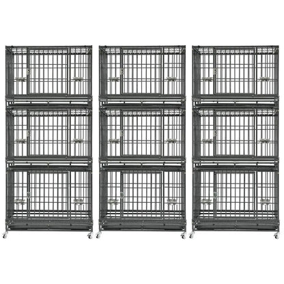 37-Inch Stackable Heavy Duty Dog Crate, 6 black metal cages on wheels, Homey Pet Official on Tampa Home & Garden Store