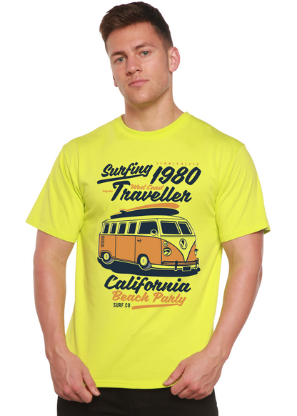 Spun Bamboo Surfing 1980 men's neon yellow short sleeve graphic T-shirt with VW bus print on Tampa Home & Garden Store