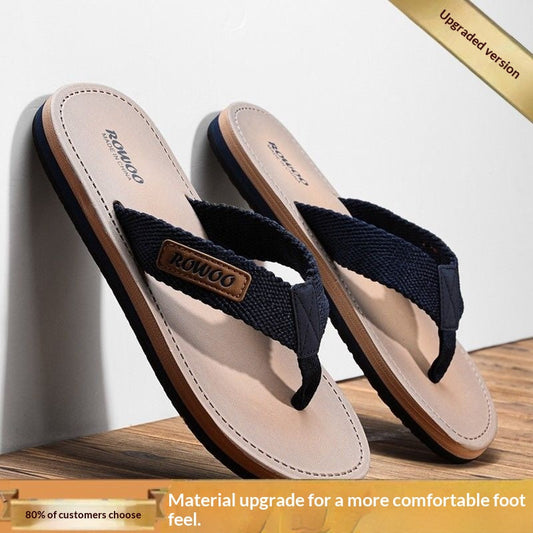 Stevvex flip-flops pair with navy fabric straps and beige footbed, non-slip outsole on Tampa Home & Garden Store