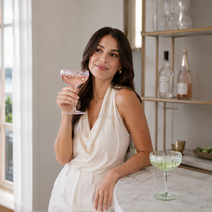 Set of six bright flower coupe cocktail glasses
