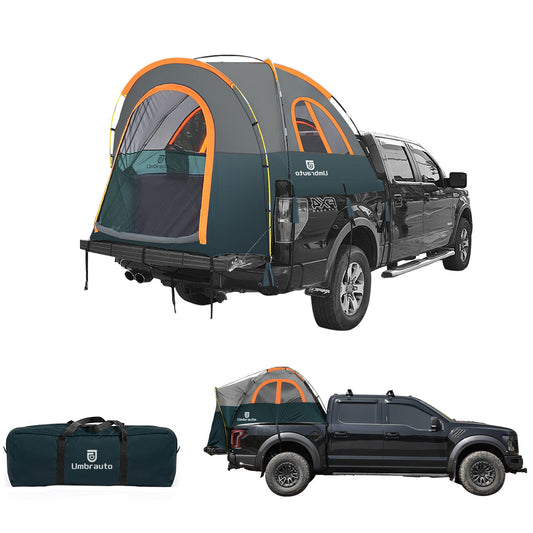 Umbrauto truck bed tent PU3000mm waterproof tunnel tent in teal gray with orange trim on pickup on Tampa Home & Garden Store