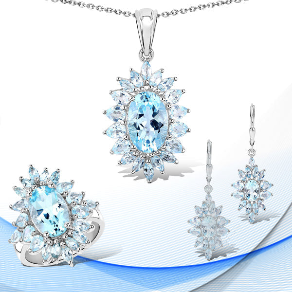 Blue topaz sterling silver 3-piece jewelry set ring pendant with chain and earrings by Bids.com on Tampa Home & Garden Store