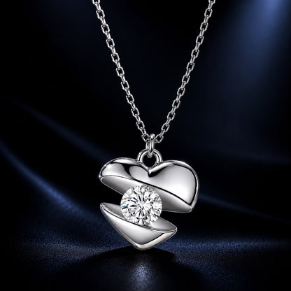 925 Sterling Silver White Gold Plated CZ heart pendant necklace with cable chain 40cm+5cm on Tampa Home & Garden Store