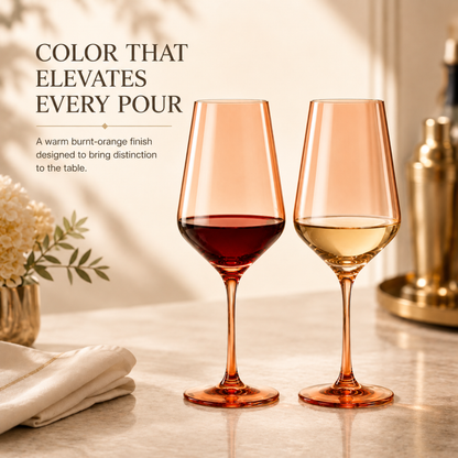 Burnt Orange Stemmed Wine Glassware Set of Two
