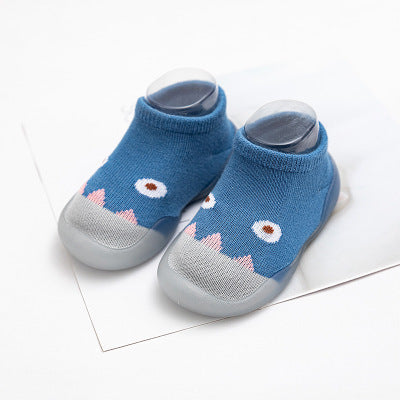 Stevvex infant anti-slip socks blue knit with grey toe caps and non-slip soles pair on Tampa Home & Garden Store