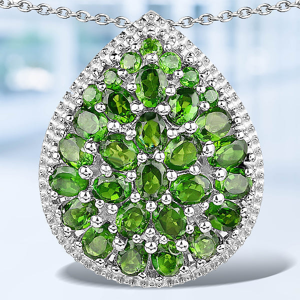 Teardrop 4.65ct Chrome Diopside pendant in .925 silver with clustered green stones, Bids.com on Tampa Home & Garden Store