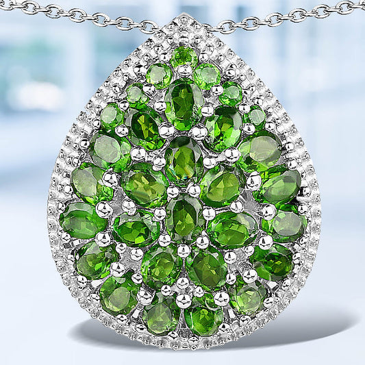 Teardrop 4.65ct Chrome Diopside pendant in .925 silver with clustered green stones, Bids.com on Tampa Home & Garden Store