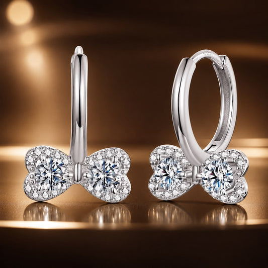 Pair of 925 sterling silver moissanite butterfly bow earrings, white gold plated, 0.20 ct stones on Tampa Home & Garden Store