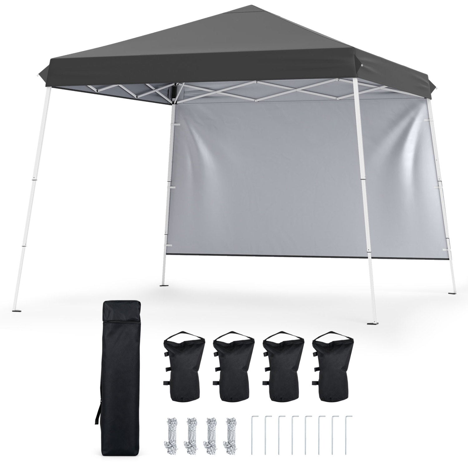 GemGear pop up canopy tent 9x9 ft with carry bag and stakes, gray canopy and white frame on Tampa Home & Garden Store