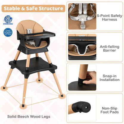 Nine in One Convertible High Chair Solid Wood