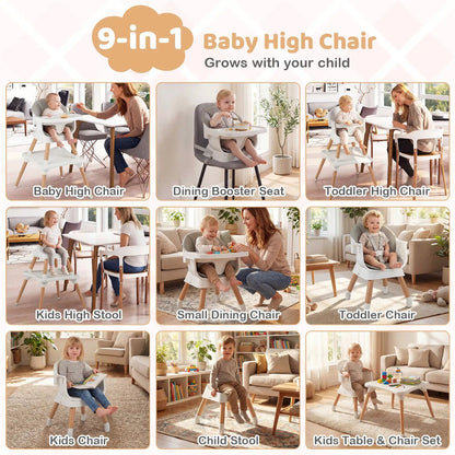 Nine in One Convertible High Chair Solid Wood