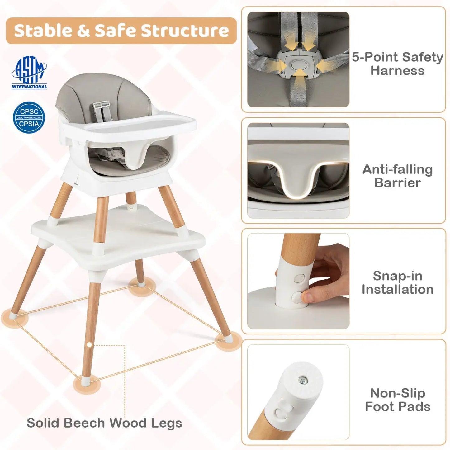 Nine in One Convertible High Chair Solid Wood