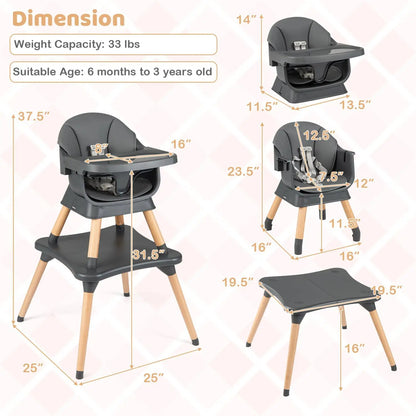 Nine in One Convertible High Chair Solid Wood