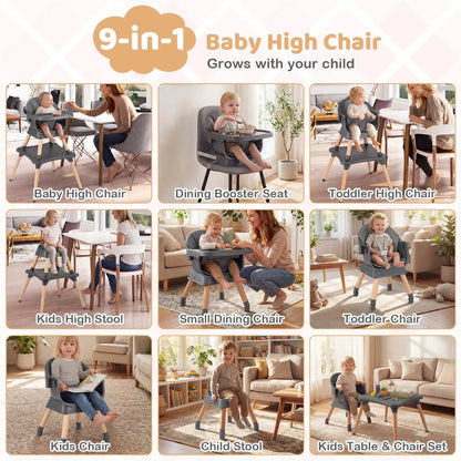 Nine in One Convertible High Chair Solid Wood
