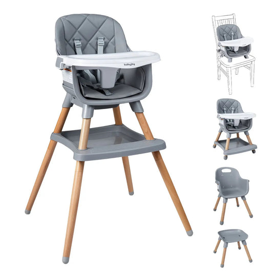 DirectDeals 9-in-1 Convertible High Chair with Seat Cushion, grey with wooden legs on Tampa Home & Garden Store