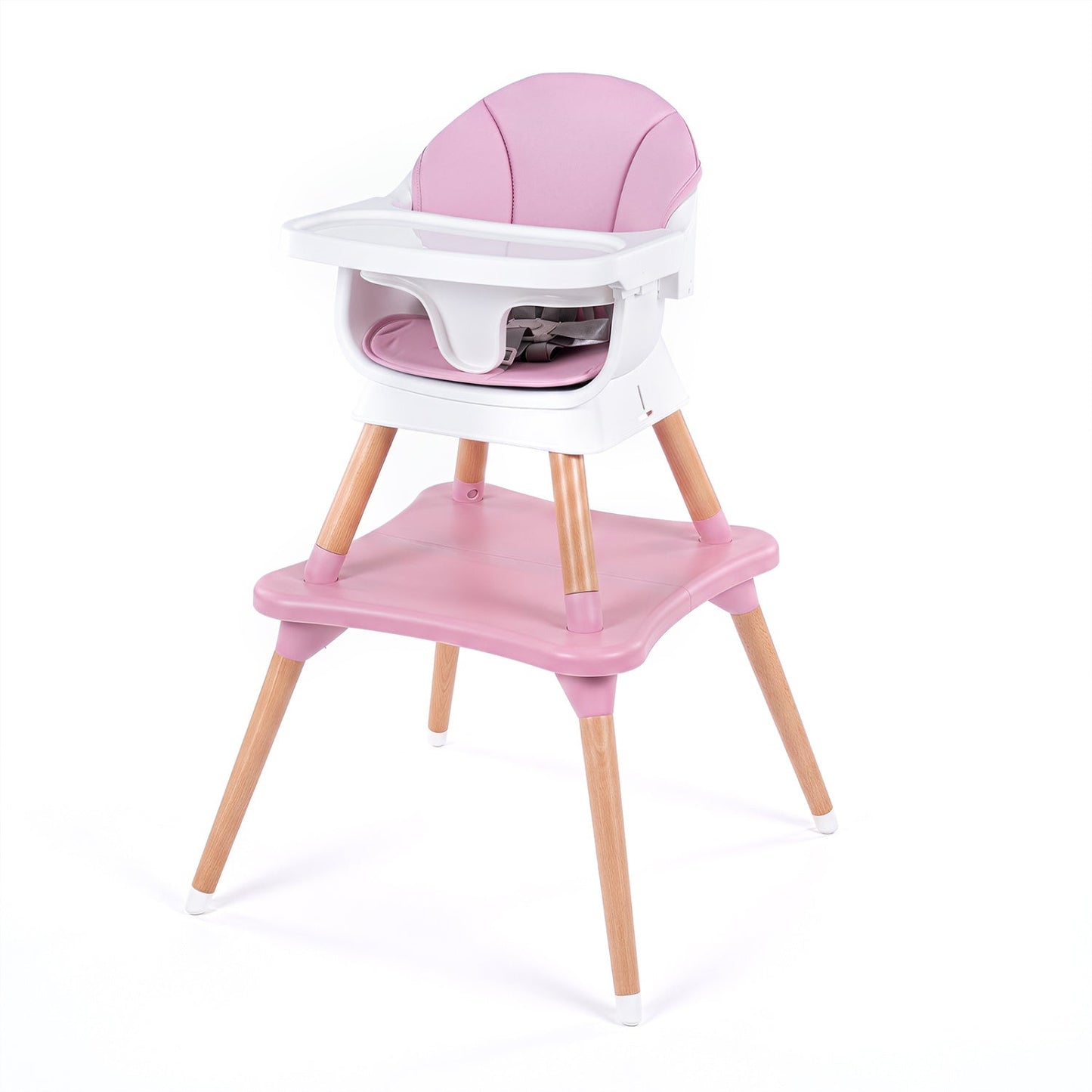 9-in-1 Convertible High Chair pink with white tray and solid wood legs DirectDeals on Tampa Home & Garden Store