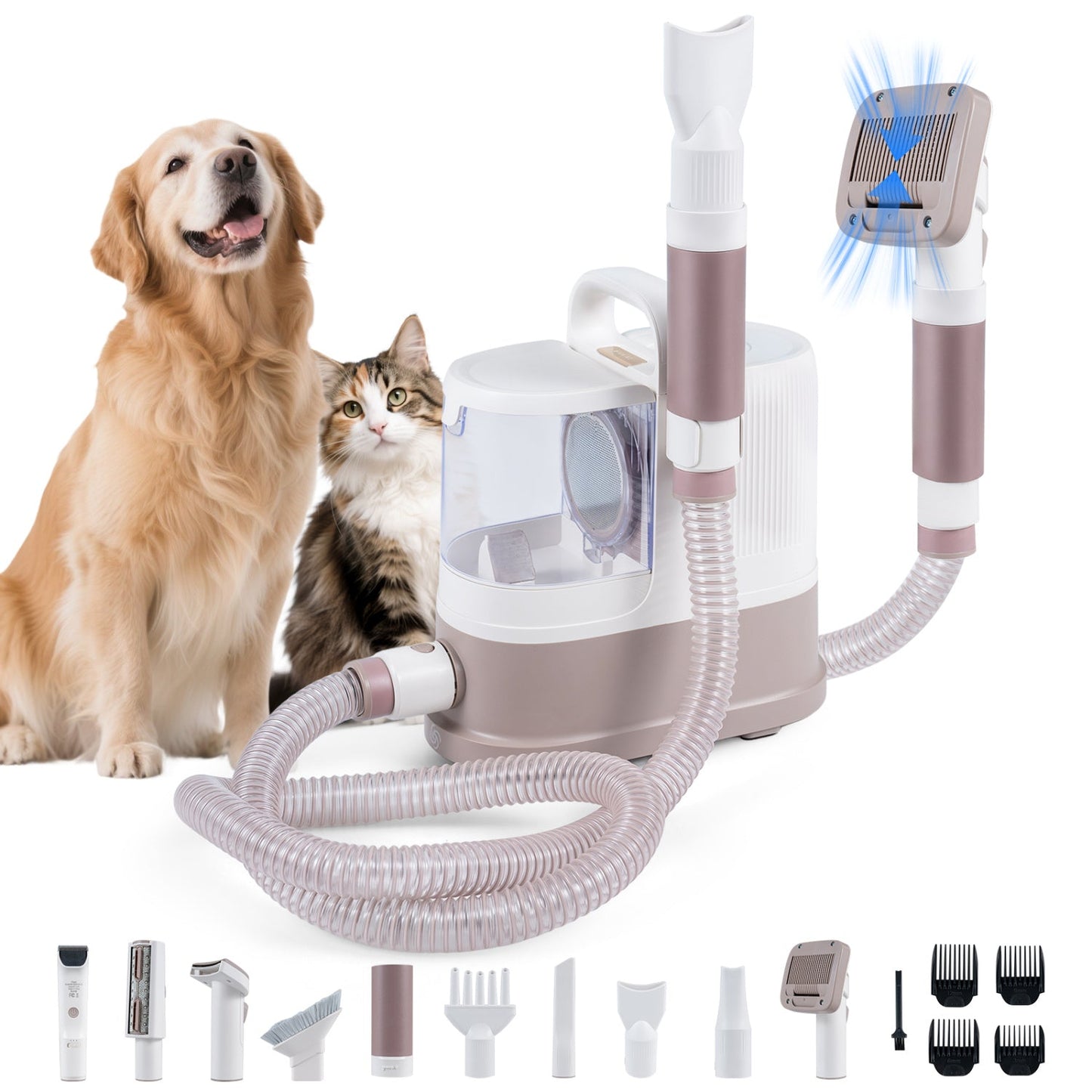 9-in-1 Dog Grooming Vacuum Kit DirectDeals, rose-gold/white pet vacuum with 3 suction modes on Tampa Home & Garden Store