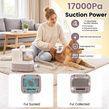 9-in-1 Dog Grooming Vacuum Kit by DirectDeals with 3 suction modes shown in use on a dog indoors on Tampa Home & Garden Store