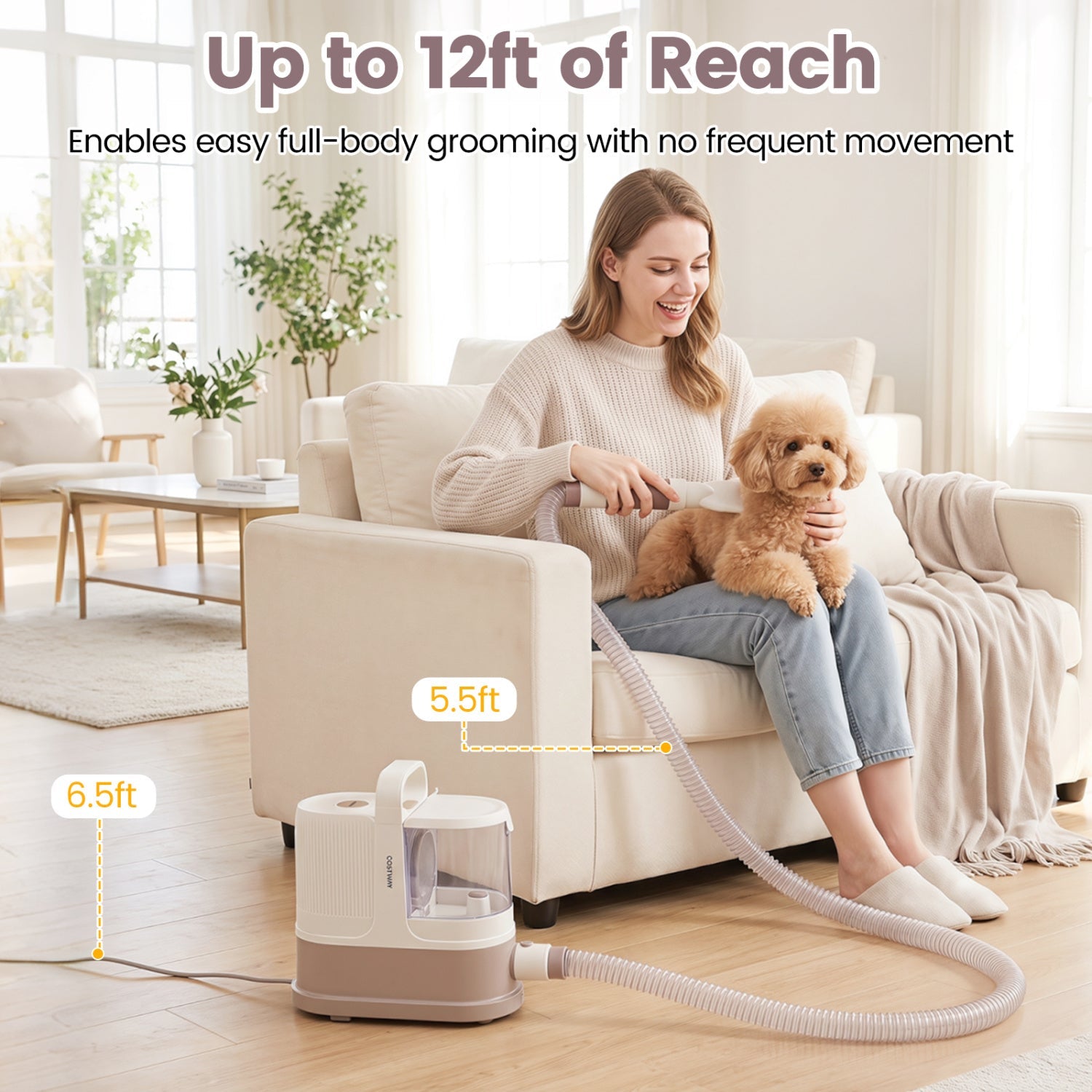 9-in-1 Dog Grooming Vacuum Kit with 3 suction modes; white pet vacuum with hose for grooming on Tampa Home & Garden Store
