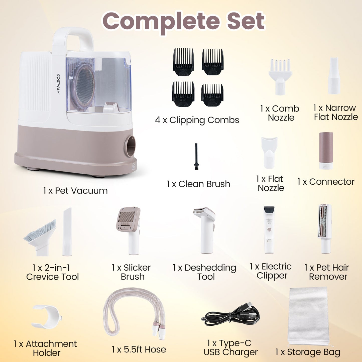 9-in-1 Dog Grooming Vacuum Kit by DirectDeals with 3 suction modes and 4 clipping combs on Tampa Home & Garden Store