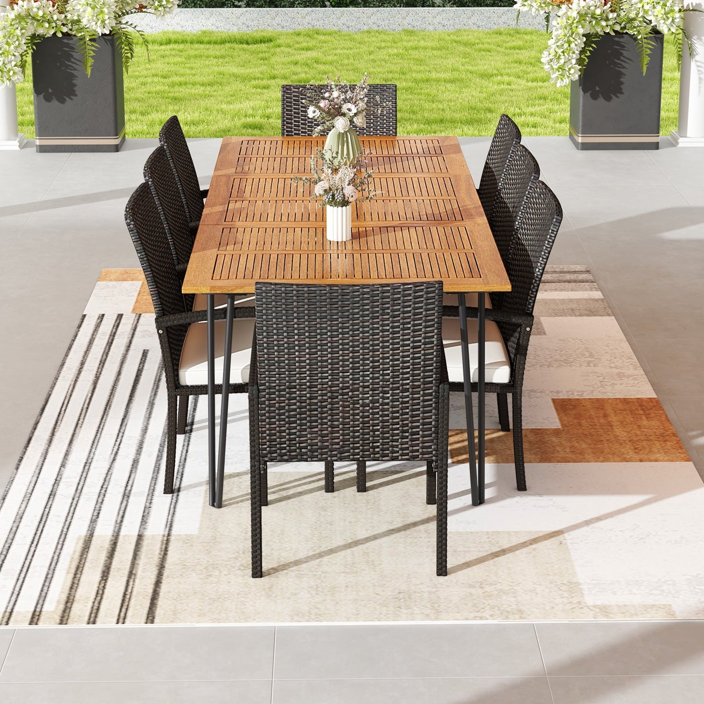 Juego de comedor para patio de 9 piezas con cojines suaves y mesa cuadrada de madera de acacia
