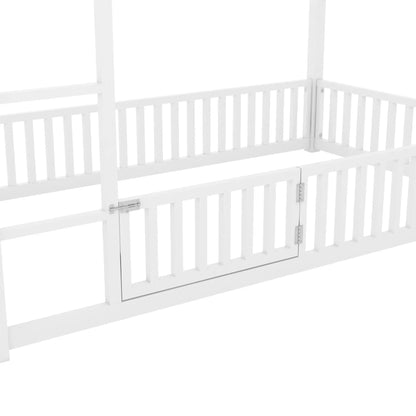 Metal House Bunk Bed with Fence and Door