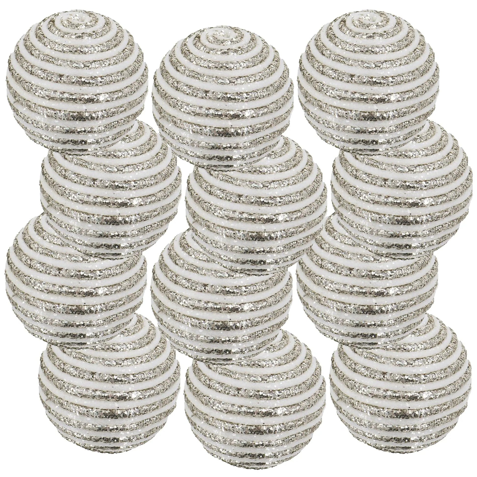 Christmas ball ornaments 12 in white with silver glitter spirals by Unique Piece Furniture on Tampa Home & Garden Store