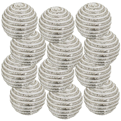 Christmas ball ornaments 12 in white with silver glitter spirals by Unique Piece Furniture on Tampa Home & Garden Store