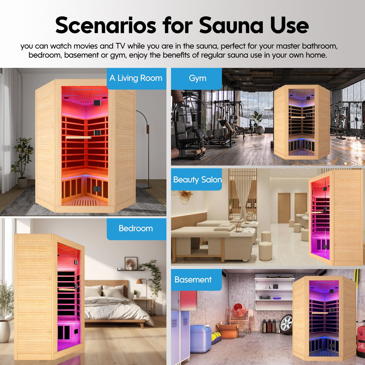 Canadian Hemlock Double Sauna by HouseOfZazla with Bluetooth & LED lights, natural/graphite on Tampa Home & Garden Store