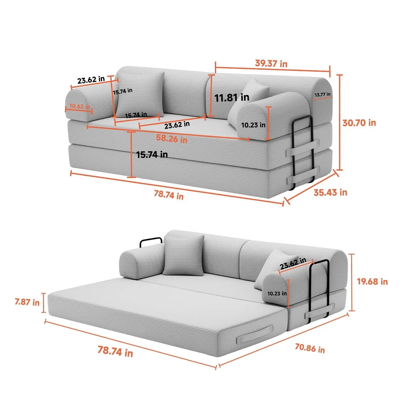 Modern 2 Tone Fabric Convertible Sleeper Sofa Bed, Unique Piece Furniture, grey futon on Tampa Home & Garden Store