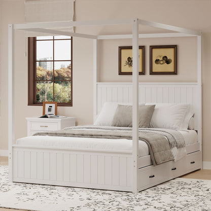 Canopy platform bed with trundle and 3 storage drawers, white finish, HouseOfZazla on Tampa Home & Garden Store