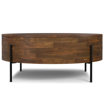 Coffee table round solid mango wood with black metal legs on Tampa Home & Garden Store