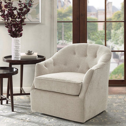 Beige swivel chair with 360-degree rotation, tufted back, solid wood frame HouseOfZazla on Tampa Home & Garden Store