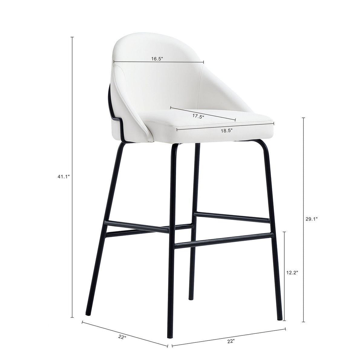 Gracie Upholstered Barstool by HouseOfZazla, white seat with black metal legs, bar-height on Tampa Home & Garden Store