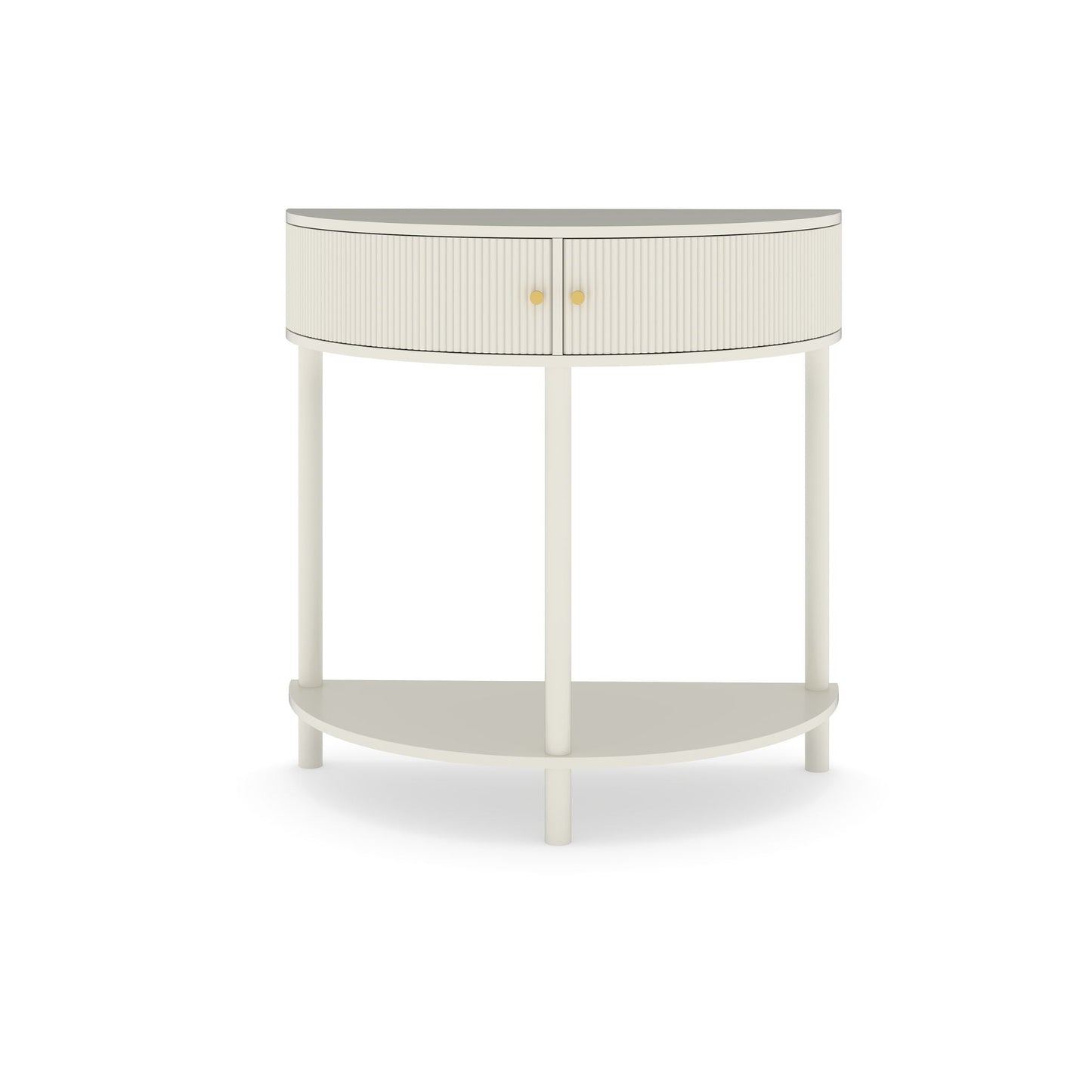 Demi Lune console table 2 drawers, cream ribbed doors, gold knobs, gray top HouseOfZazla on Tampa Home & Garden Store