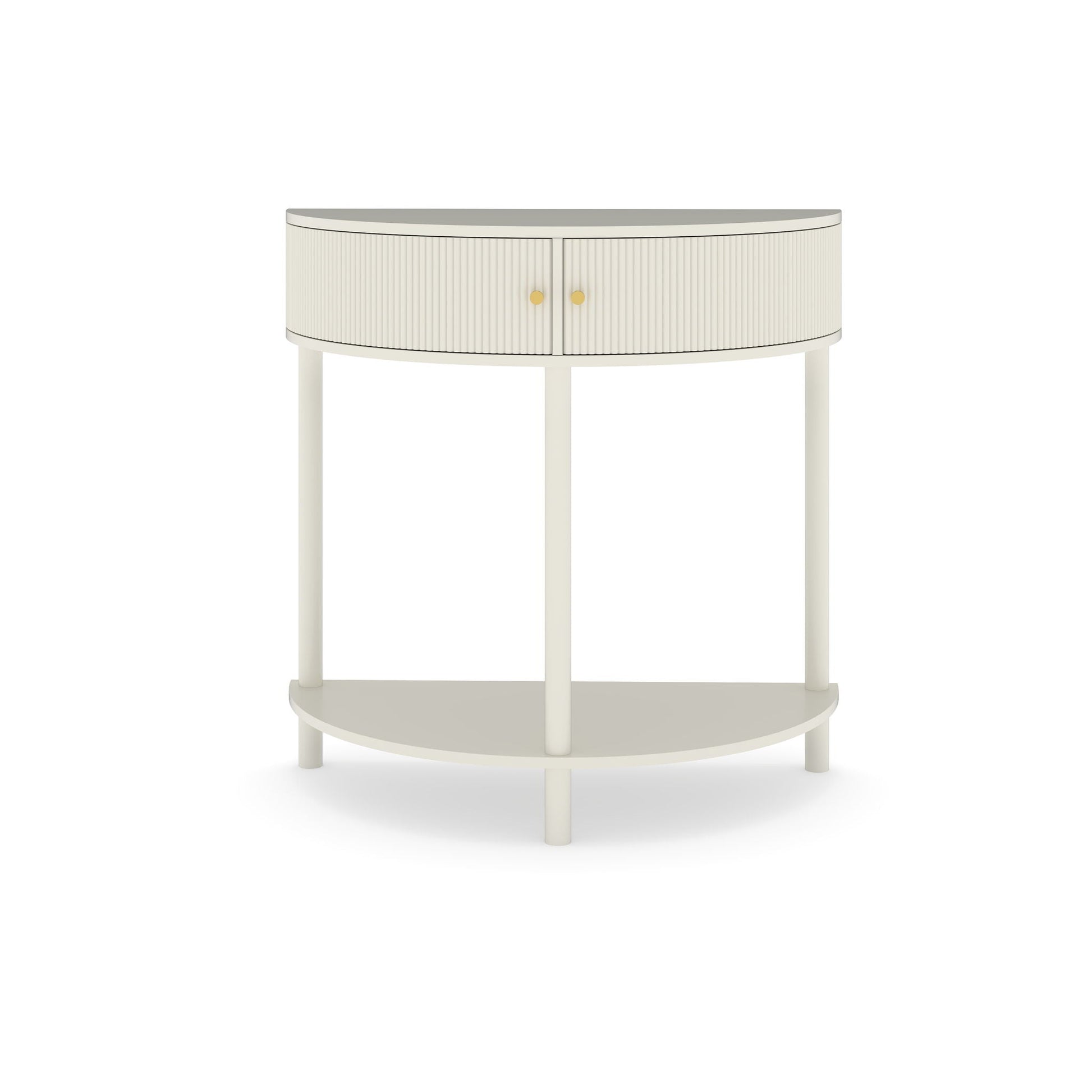 Demi Lune console table 2 drawers, cream ribbed doors, gold knobs, gray top HouseOfZazla on Tampa Home & Garden Store